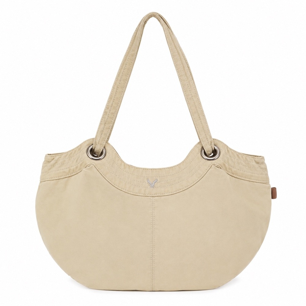 American Eagle Vintage Y2k Beige Canvas Slouchy Boho Casual Shoulder Bag Purse